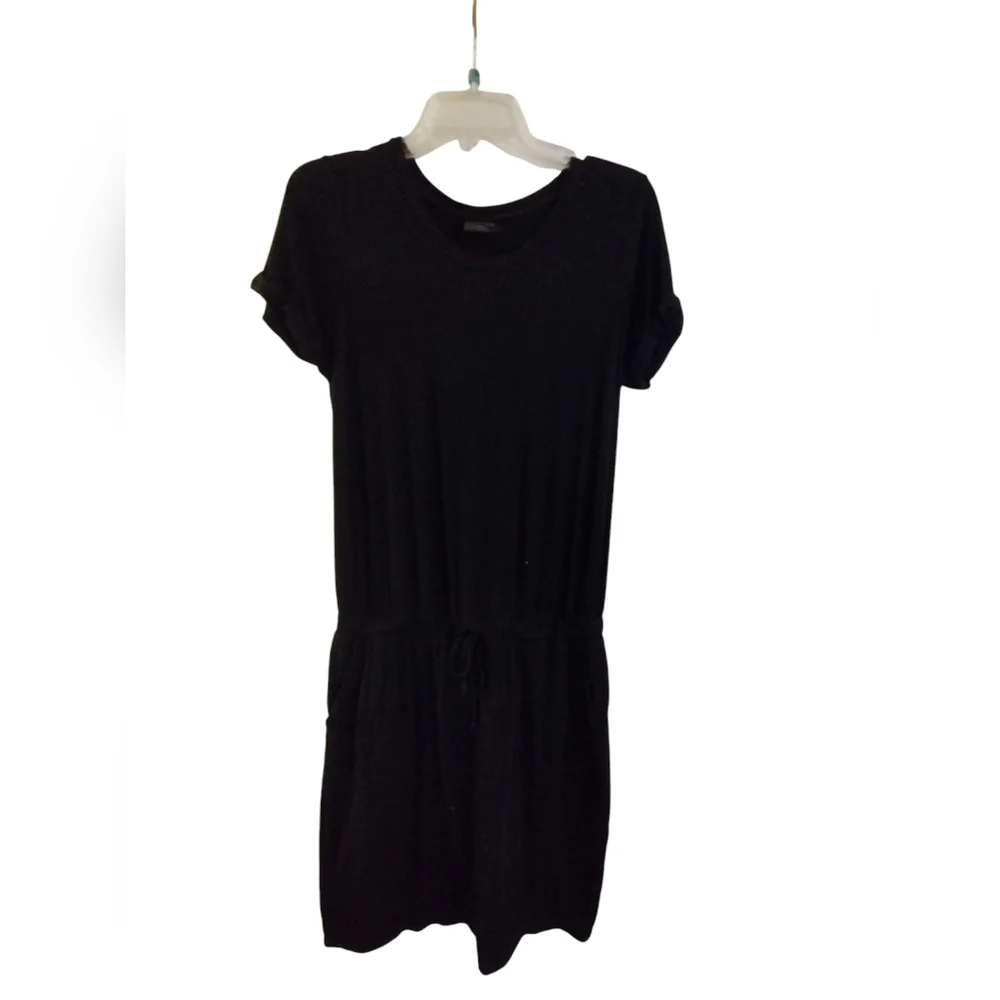 32 Degrees Cool Black Soft Lux Casual T-Shirt Dress Pockets Summer Comfy Small - Picture 3 of 7